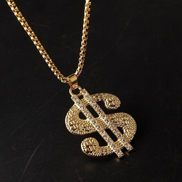 Gold Plated Dollar Symbol Charm Necklace - Picture 2 of 5